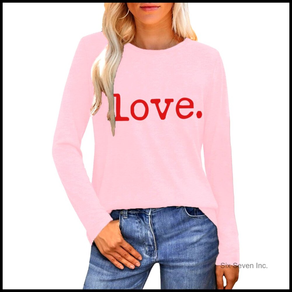 Long Sleeve T-Shirt Minimal Chic Valentine's Heart Love You Print Elegant